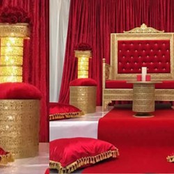 Yuvarlak papatya desen kırmızı puf Yuvarlak papatya desen kırmızı puf
