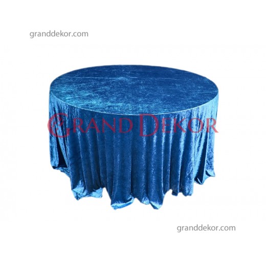 Yuvarlak Masa Örtüsü Kadife Mavi