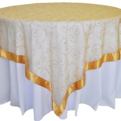 Yuvarlak Masa Örtüsü Dantel Kapak Altın