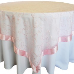 Yuvarlak Masa Örtüsü Dantel Kapak Pembe